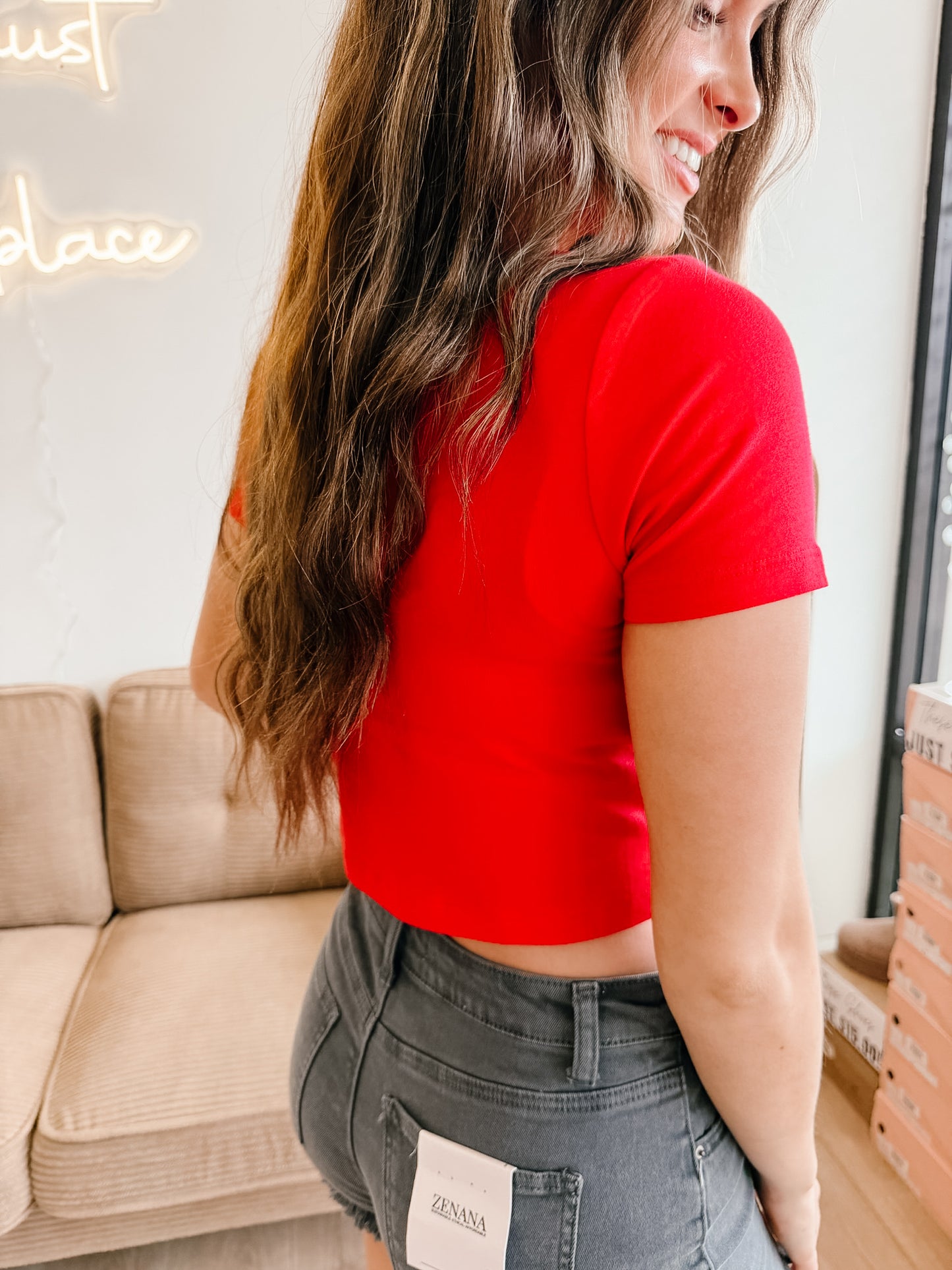 Cotton Short Sleeve Round Neck Cropped Top (4 Colors)