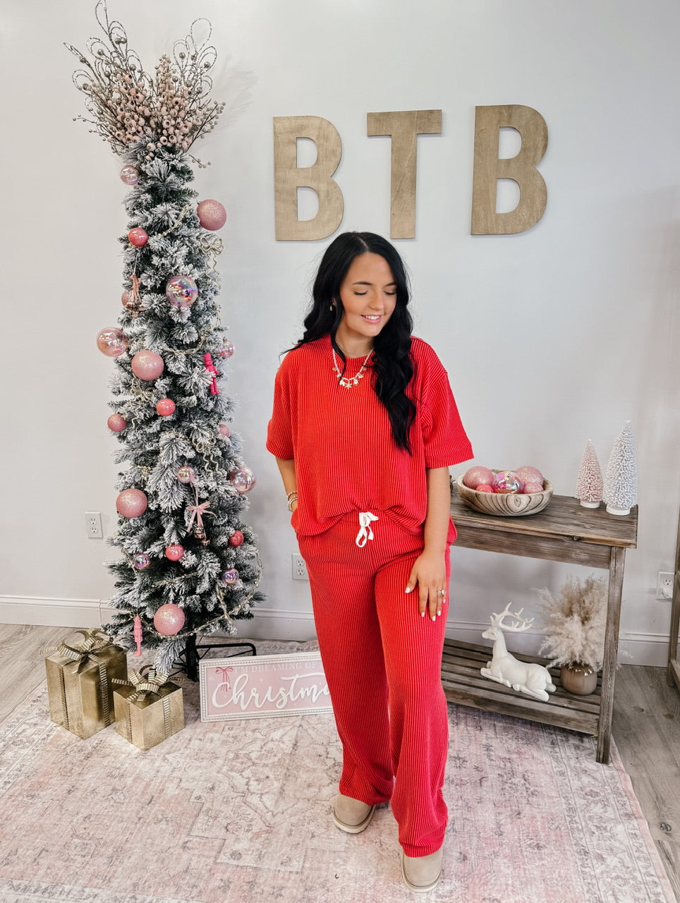 Ruby Raised Rib Short Sleeve Tee & Pants Set