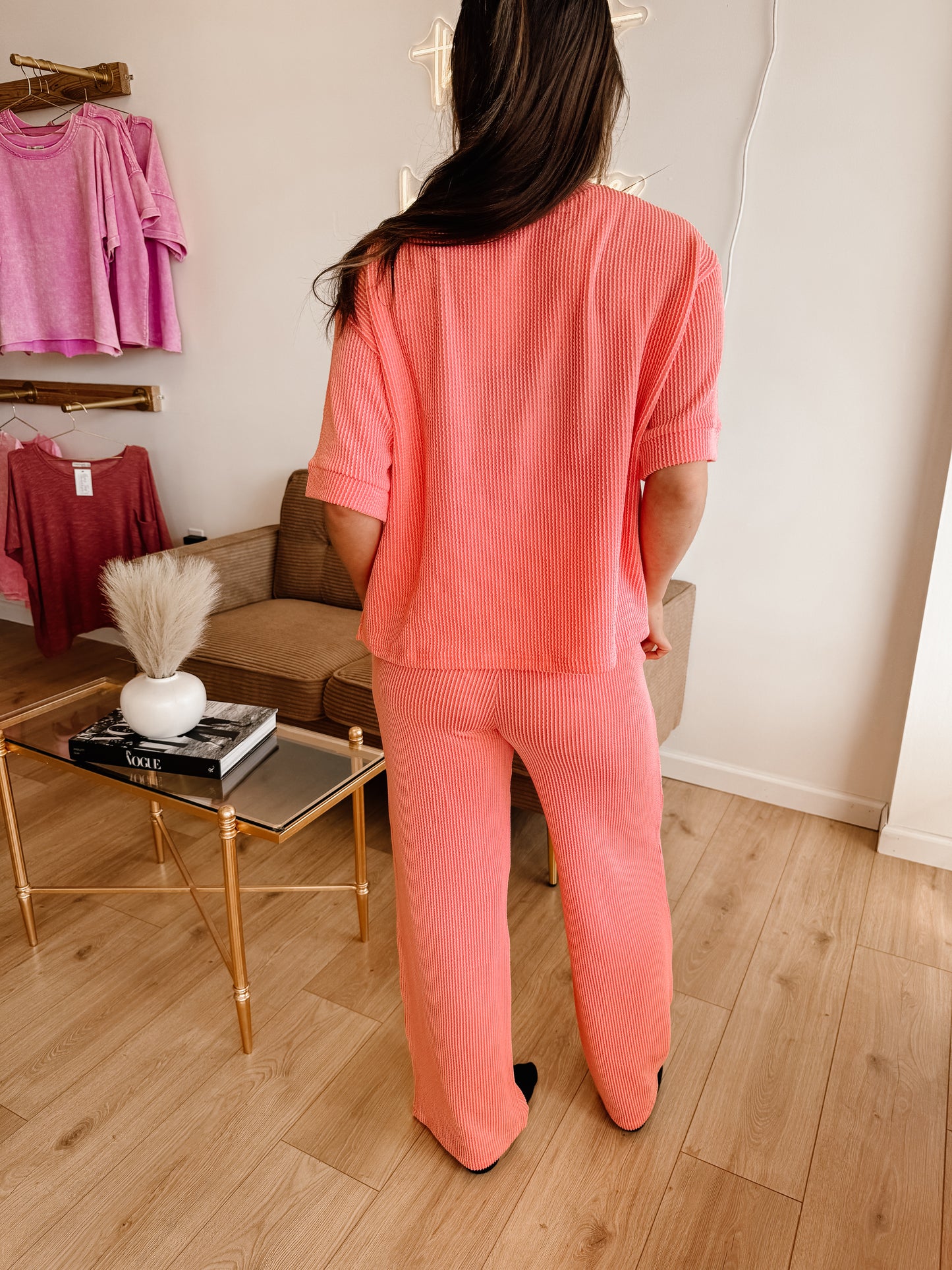 Raised Rib Short Sleeve Tee & Pants Set (9 colors)