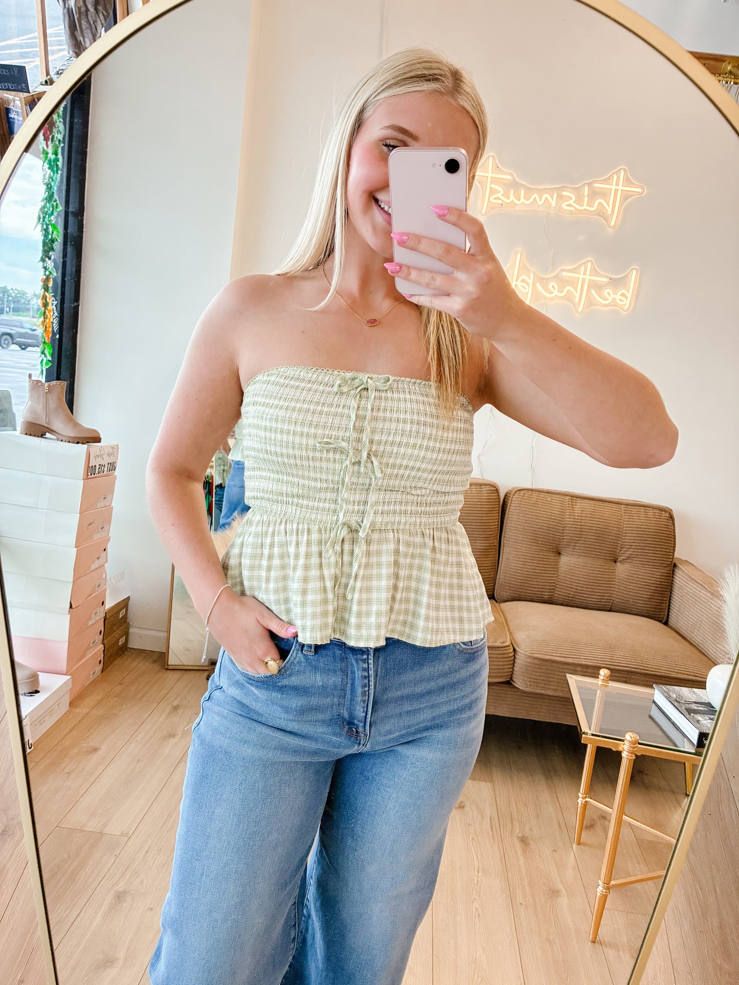 Plaid Picnic Strapless Top