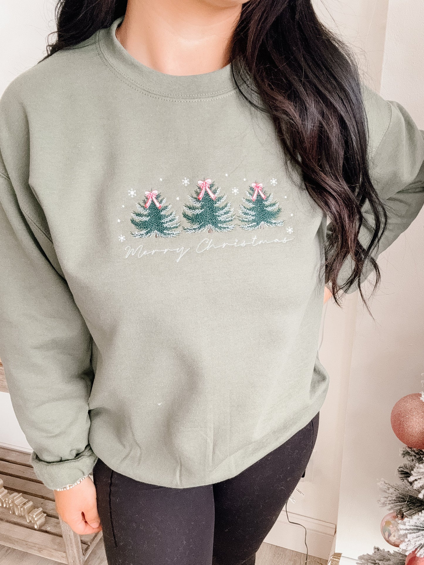 Embroidered Coquette Christmas Trees Crewneck