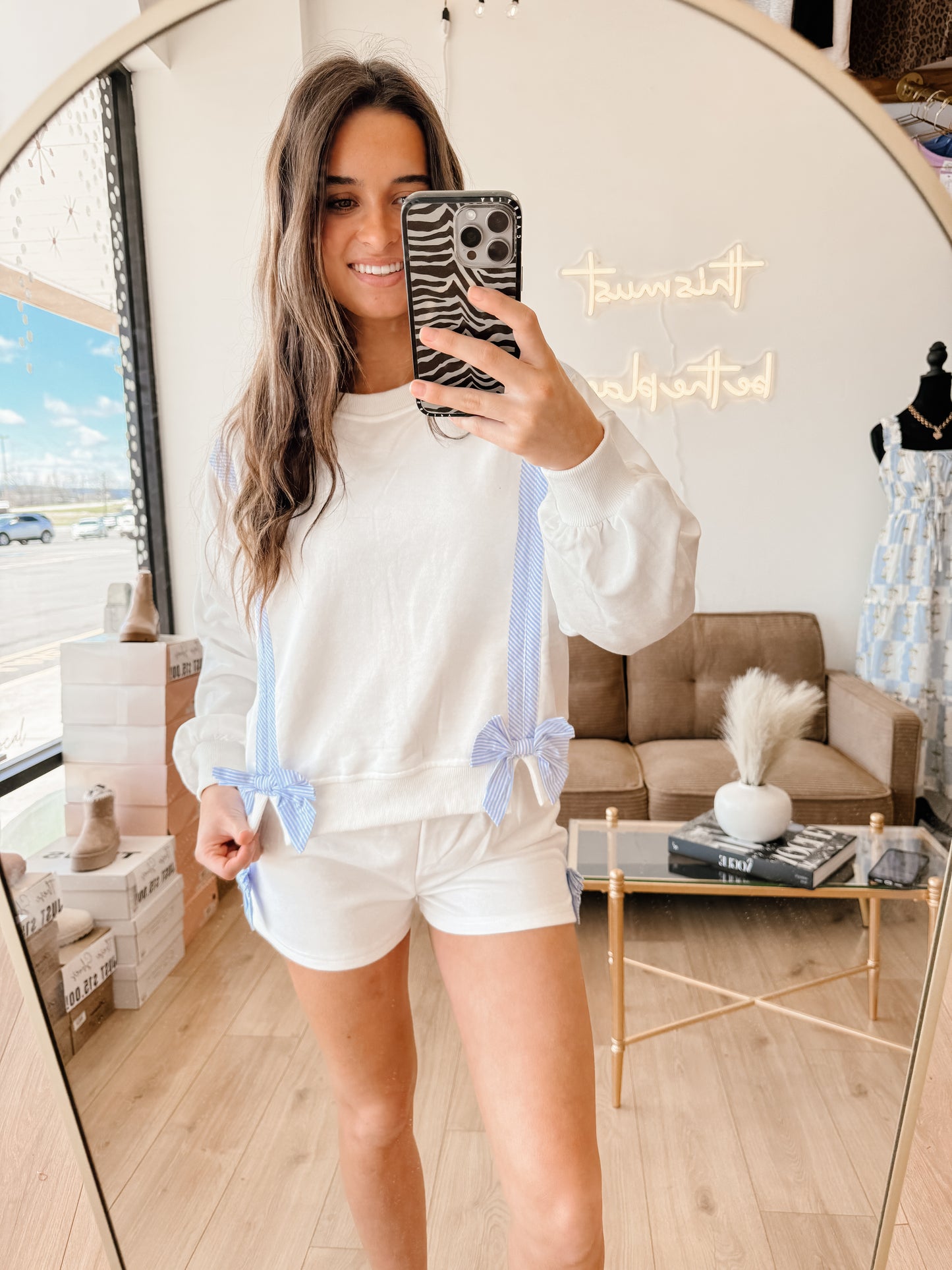 Stripe Bow Detail Lounge Set