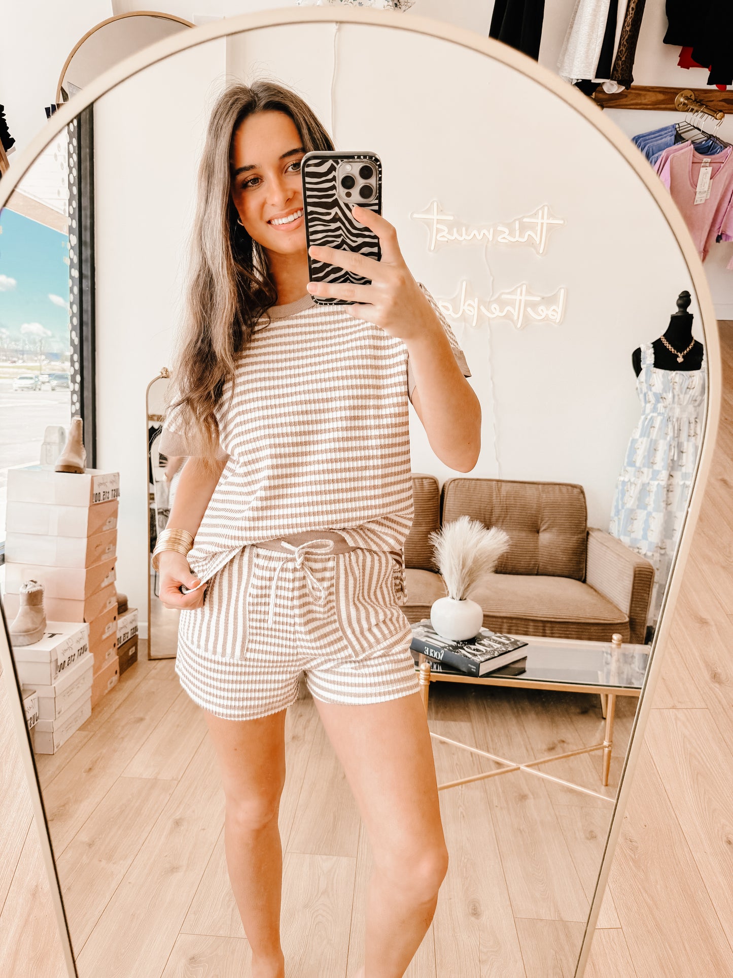 Striped Comfy Knit Top & Shorts Set