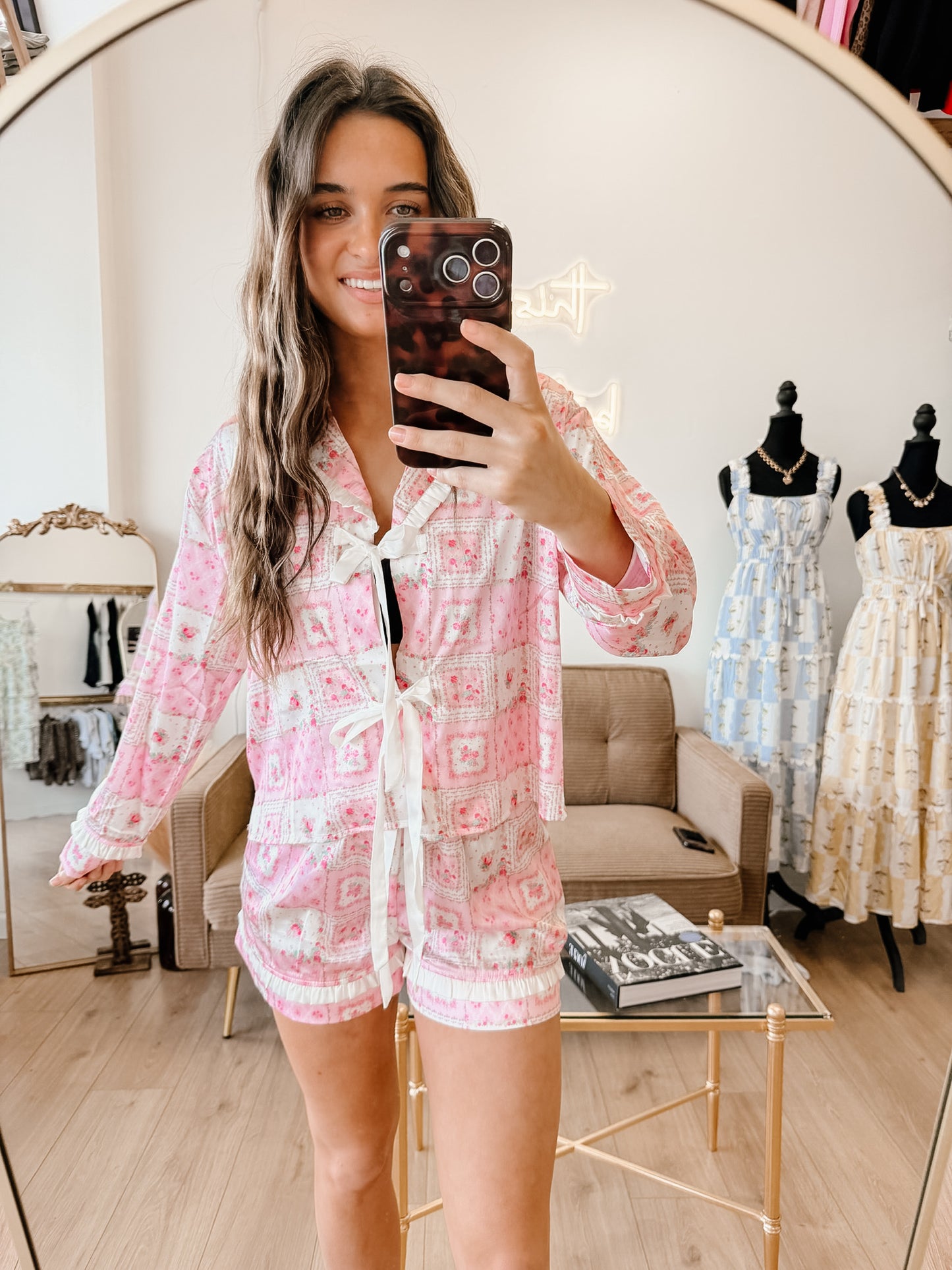 Patchwork Floral Ribbon Pajama Set