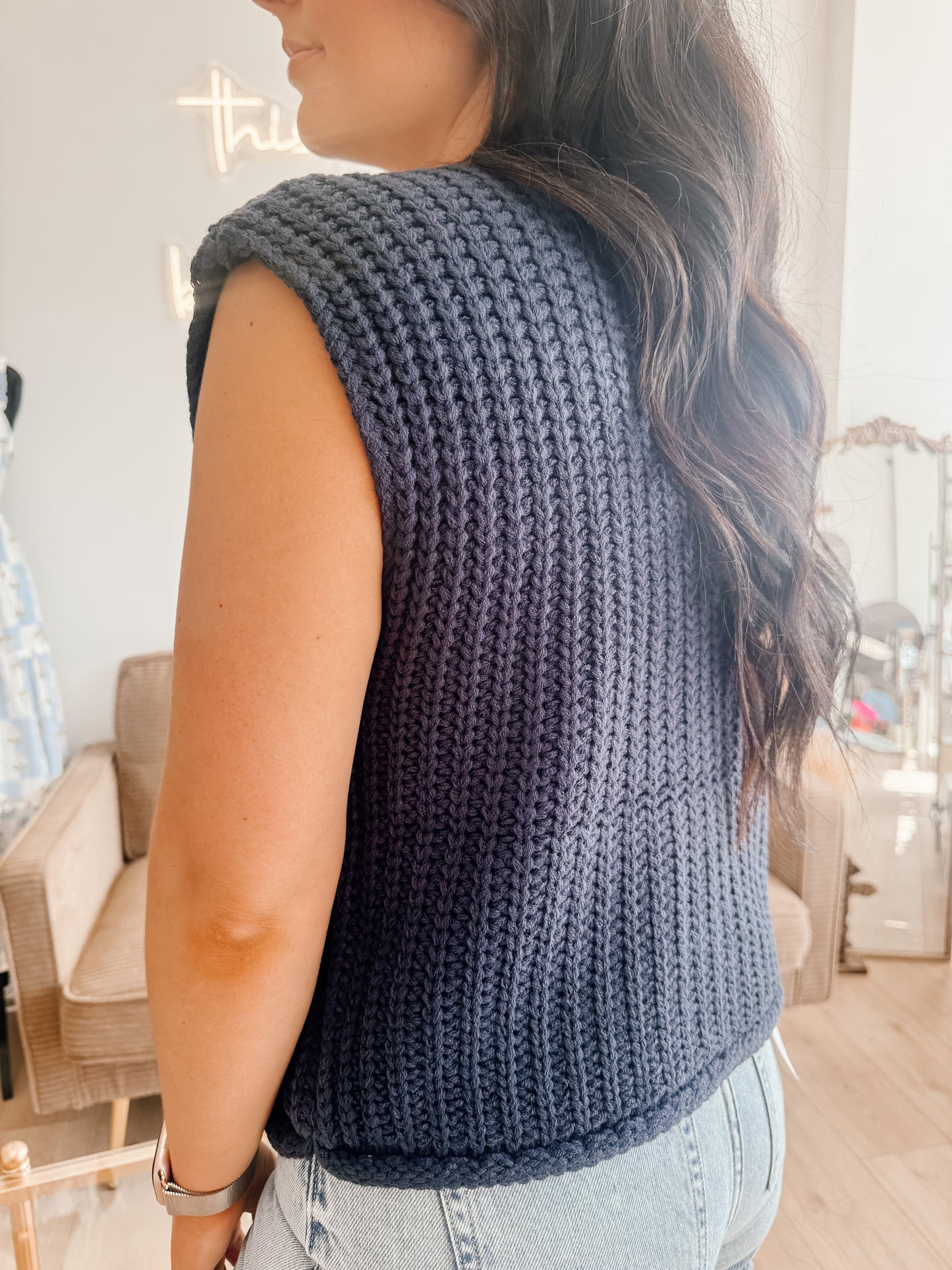 Gold Button Down Chunky Sweater Vest W/pocket (2 Colors)