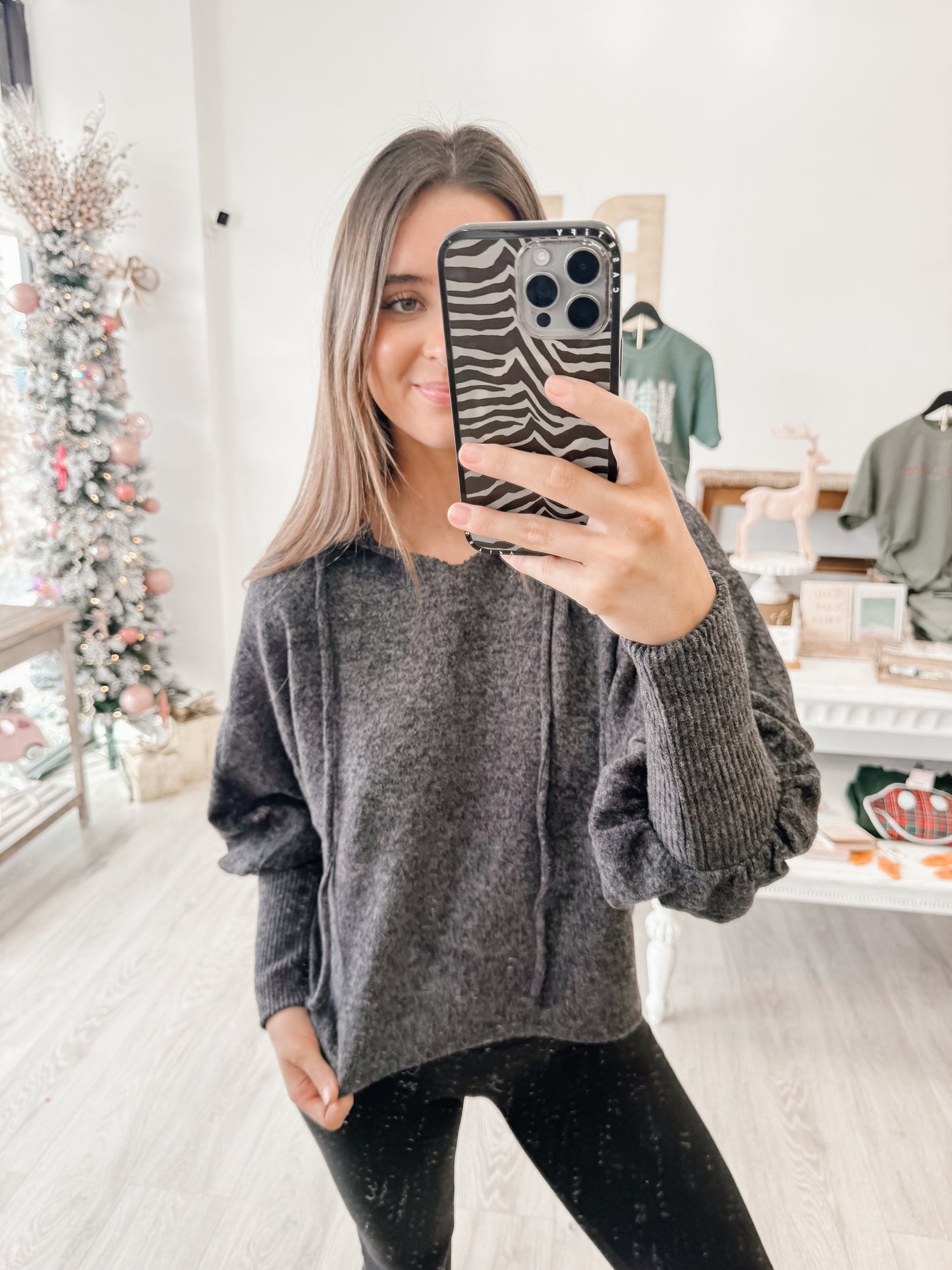 Soft Brushed Hacci Cropped Balloon Sleeve Hoodie