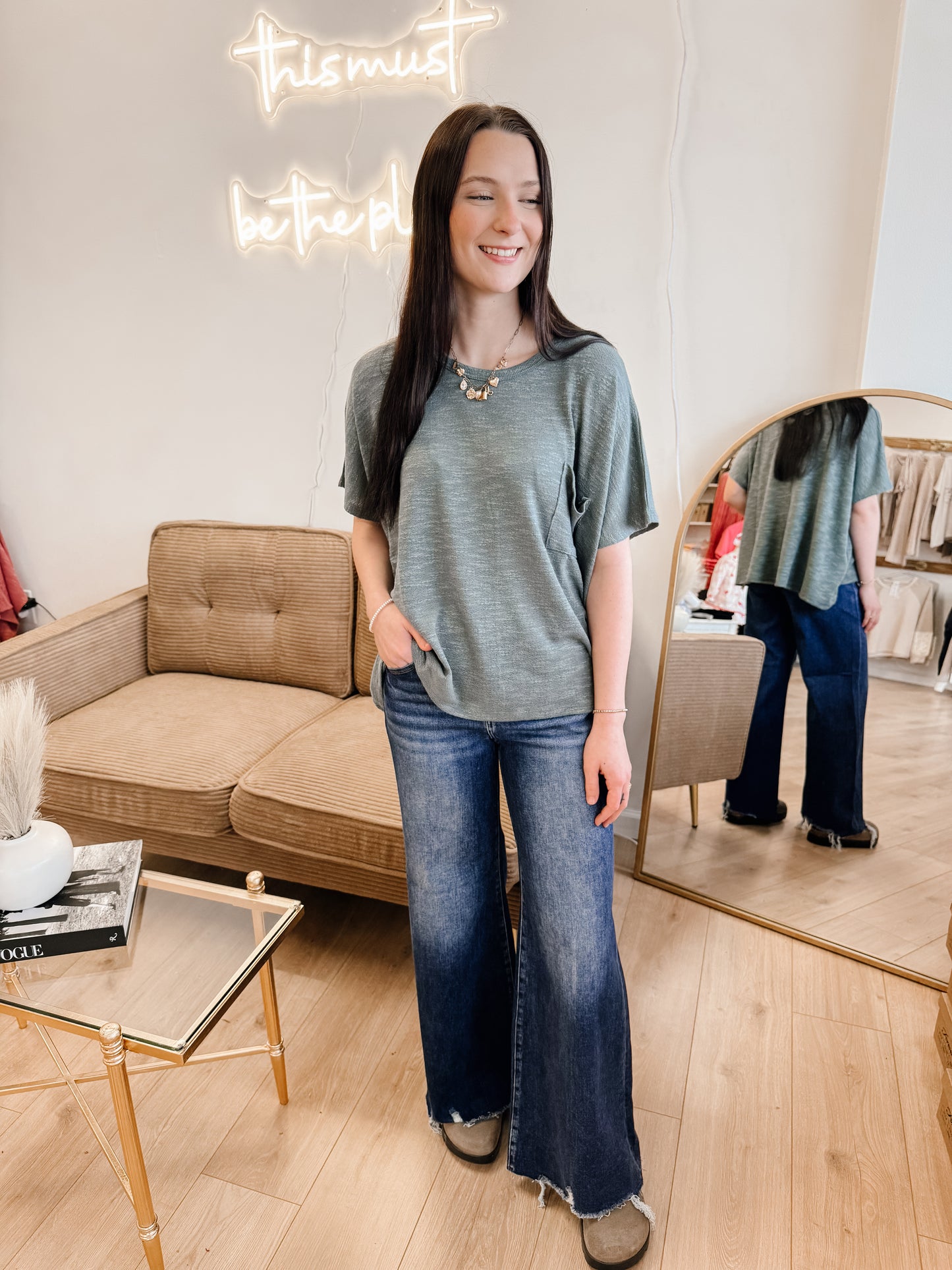 Oversized Slub Hacci Top With Pocket