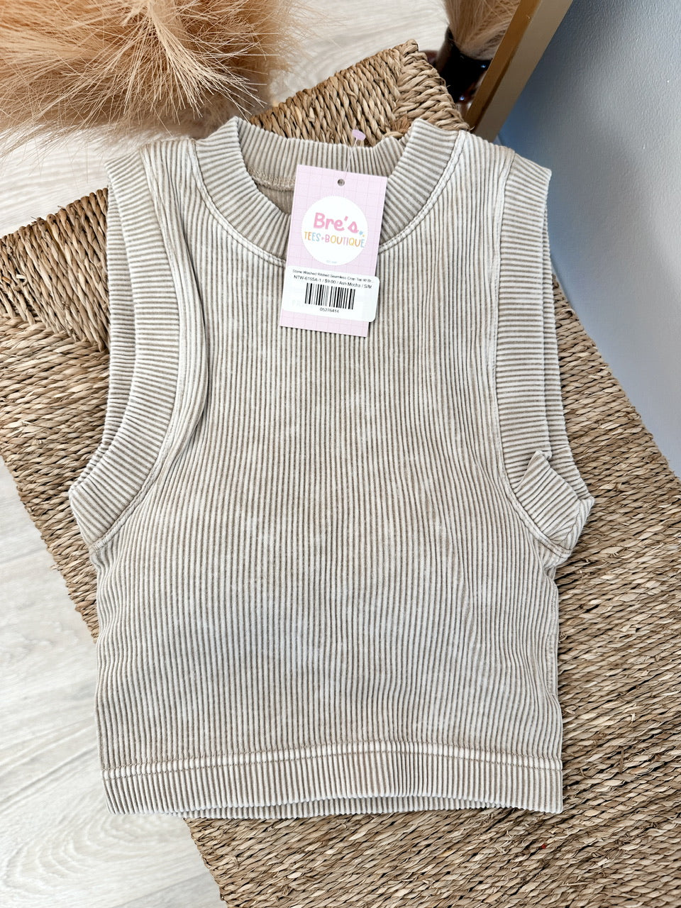 Stone Washed Ribbed Seamless Crop Top W Bra Pad