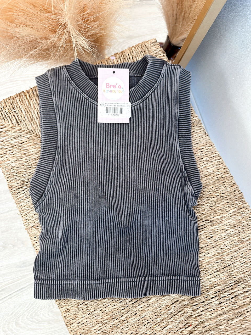 Stone Washed Ribbed Seamless Crop Top W Bra Pad