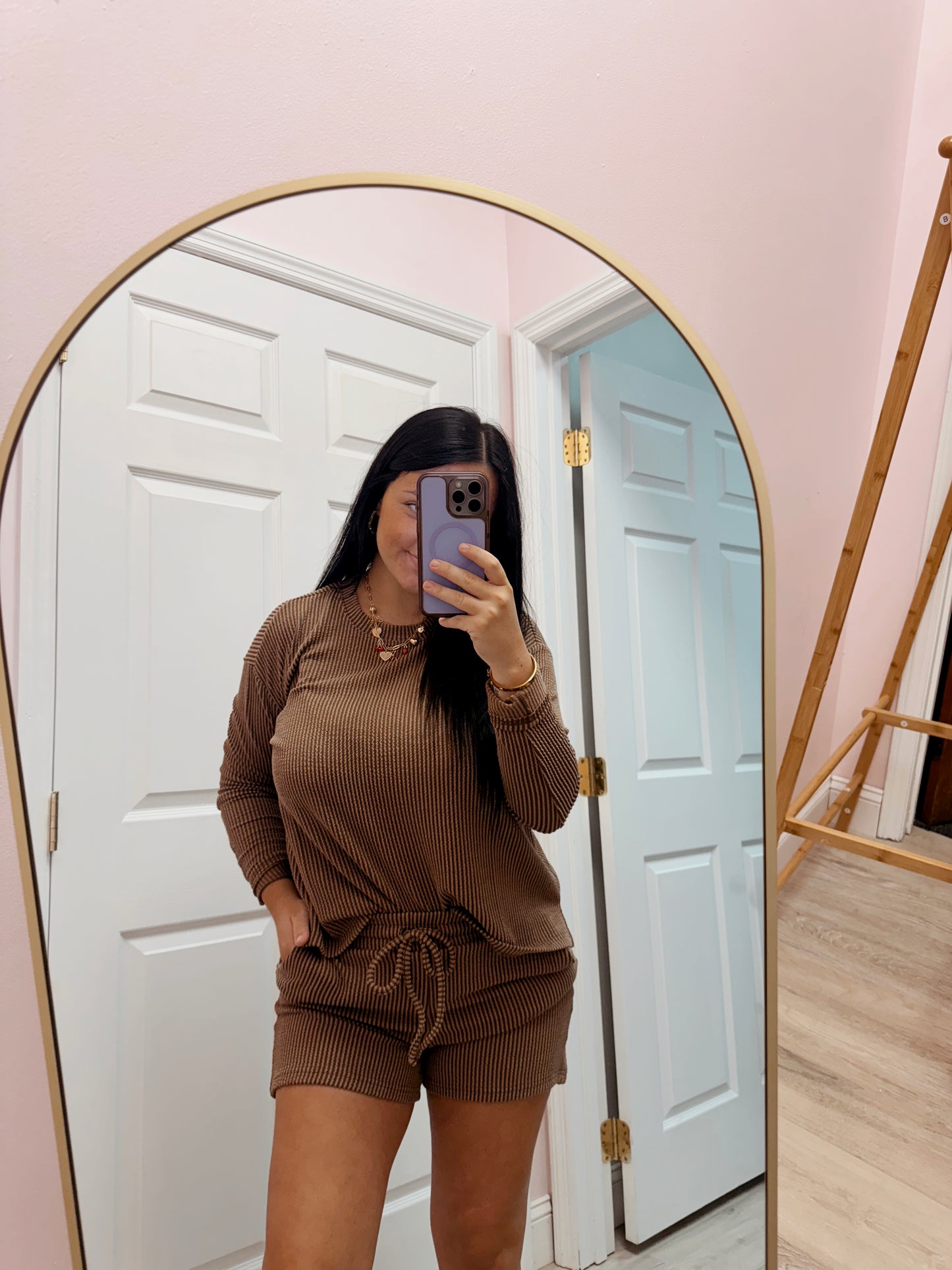 Raised Rib Long Sleeve Tee & Shorts Set