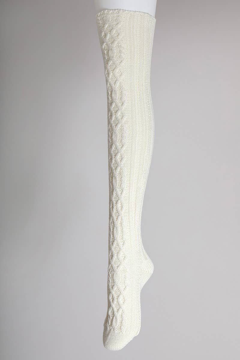 Thigh-High Cable Knit Socks