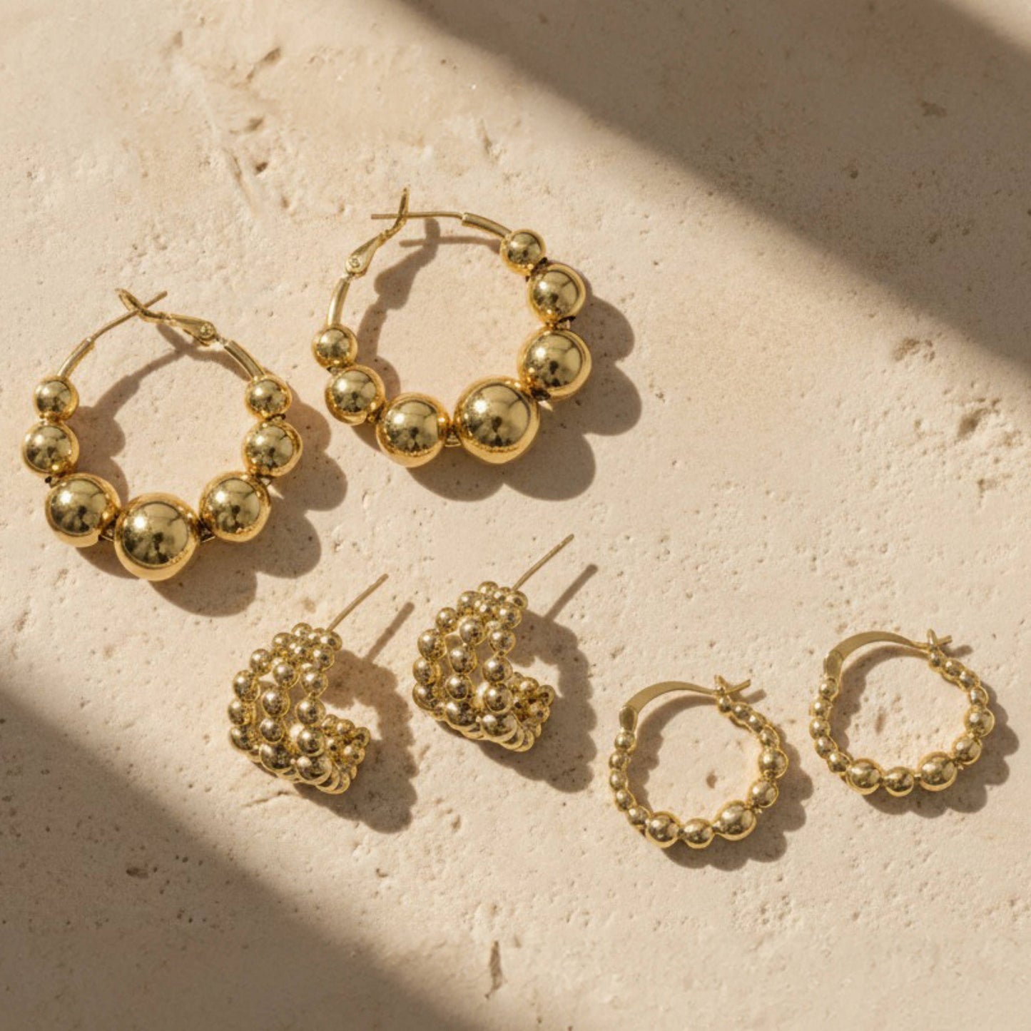 Tarnish Resistant Gold Plated Small Beaded Hoop Earrings
