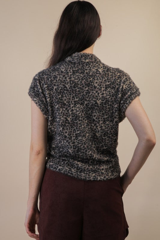 Side Elastic Detail Leopard Soft Knit Vest Top