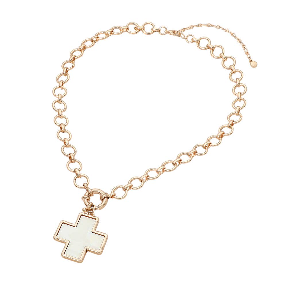 Pearl Cross Toggle Necklace