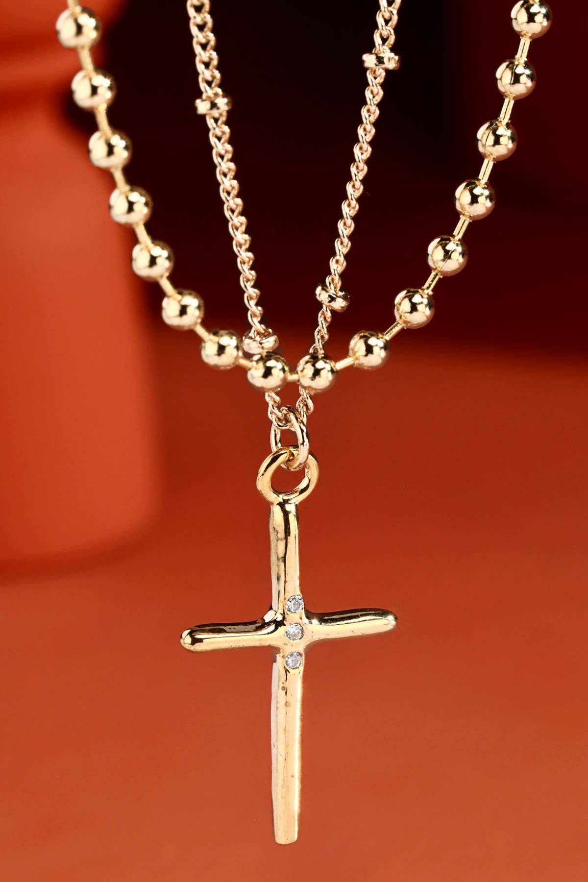 Pave Cross Layered Necklace