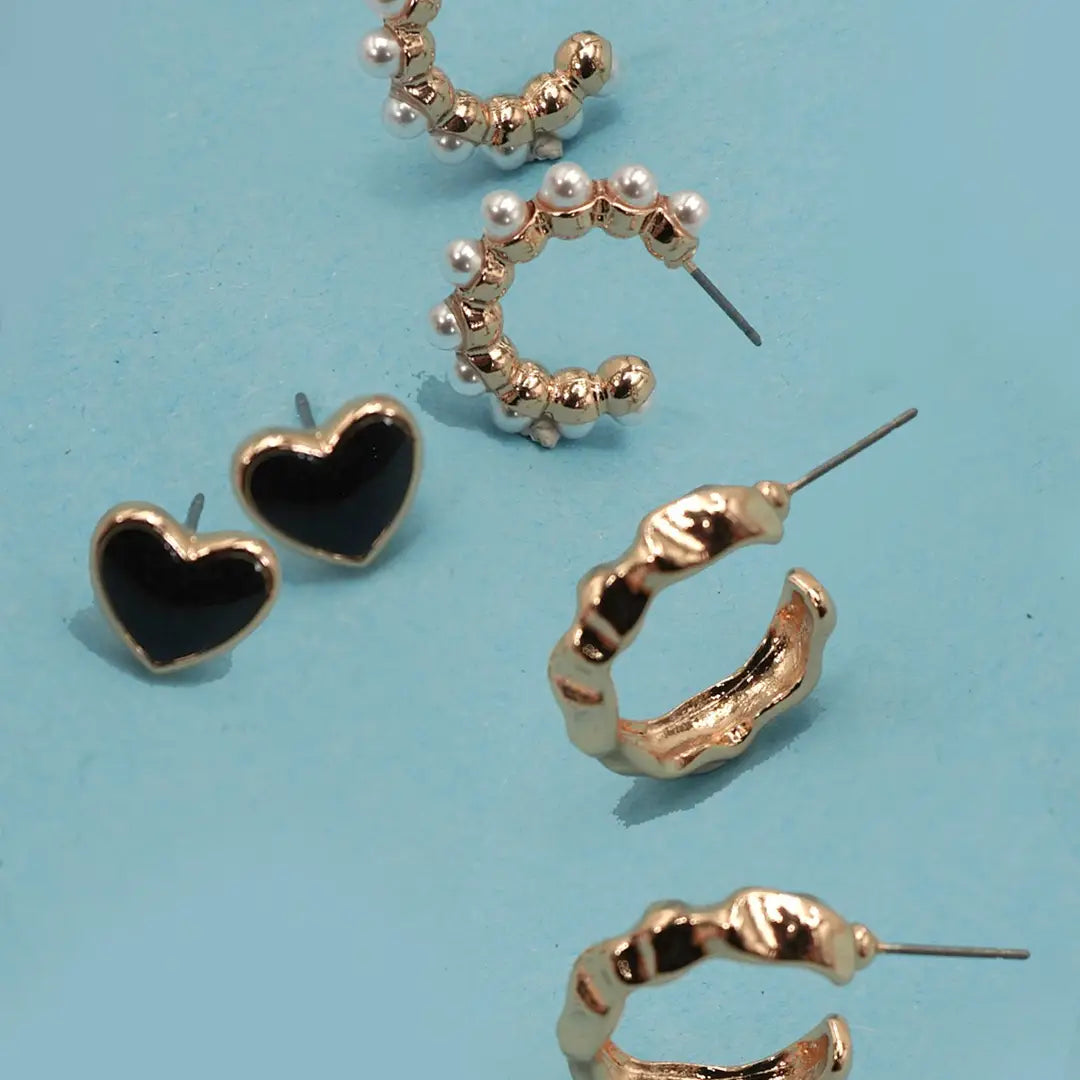 Heart Mini Huggie Hoop Trio Earrings