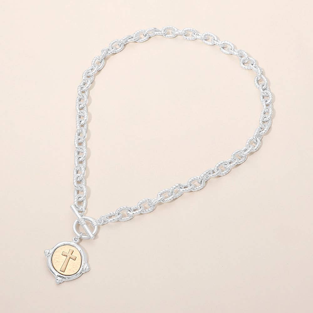 Vintage Cross Toggle Necklace