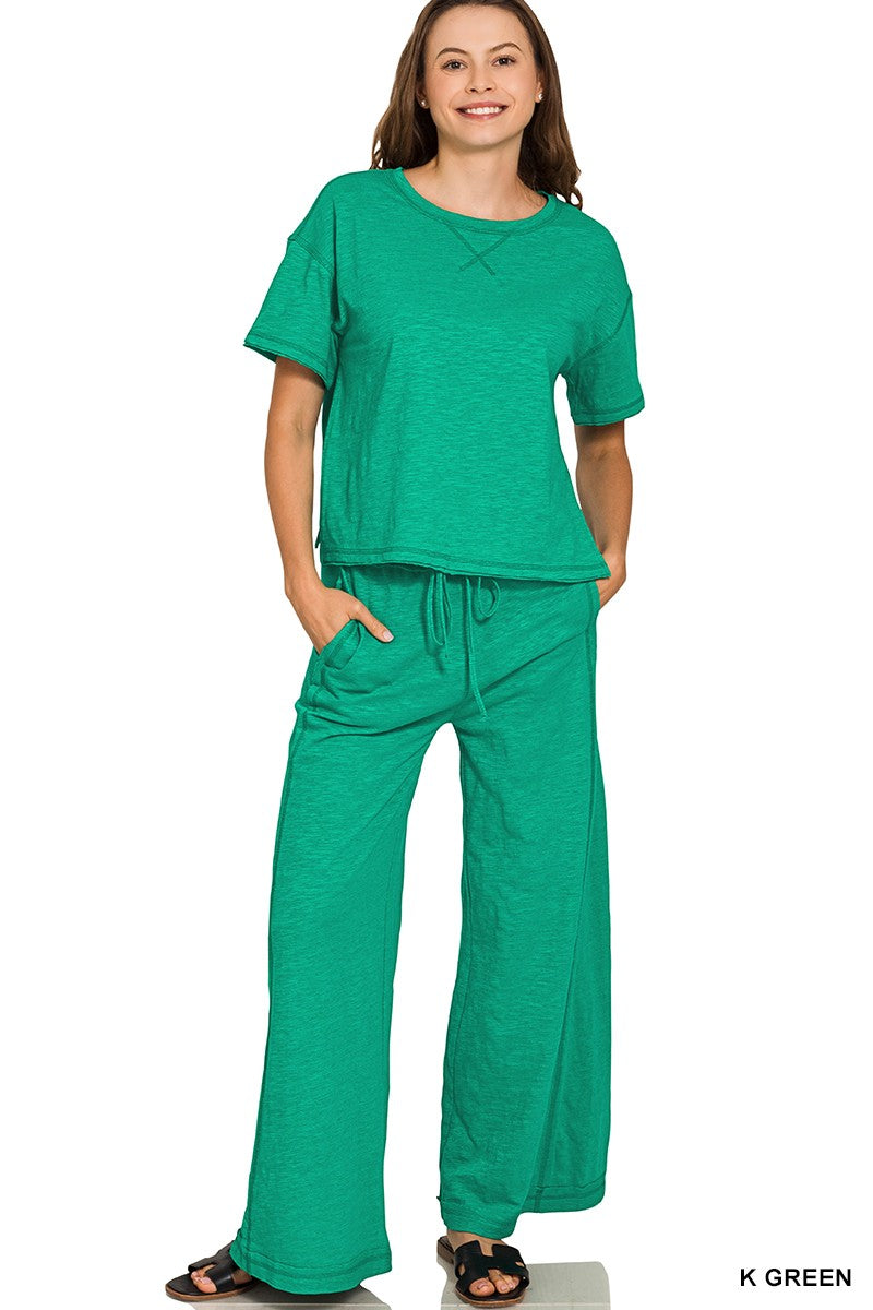 Cotton Slub Short Slv Tee & Pants Set