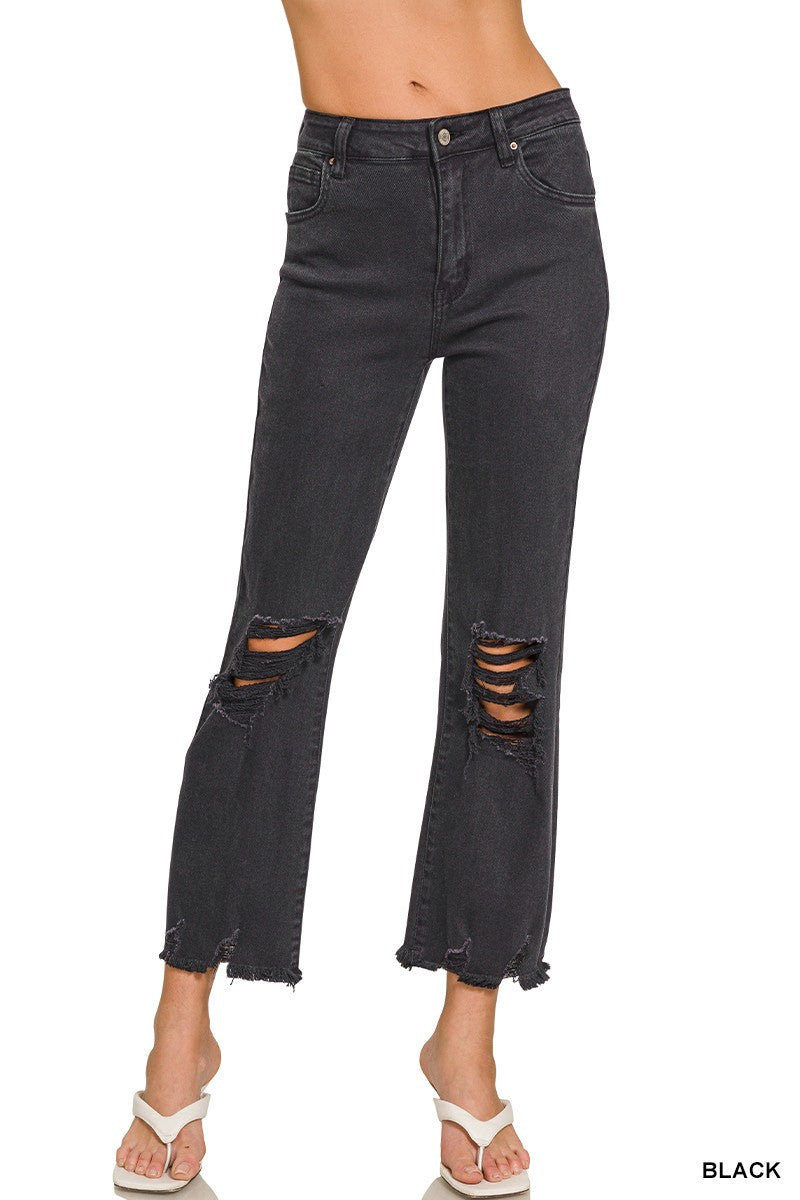 Acid Washed High Waist Distressed Straight Pants (4 colors)