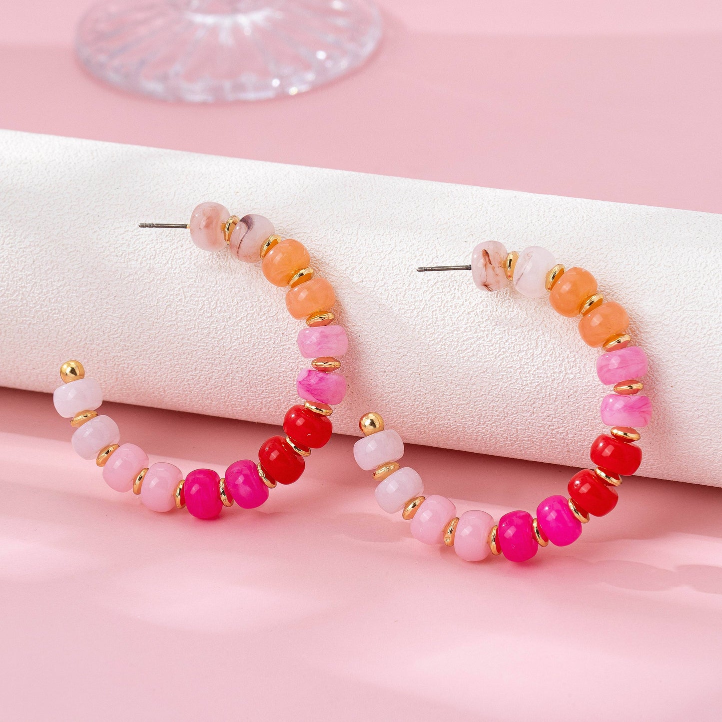 Pink Beaded Hoop Earrings