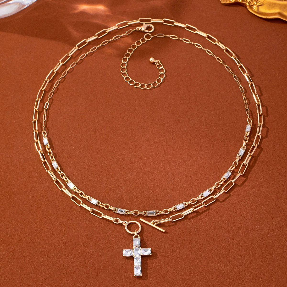 Layered Paperclip Cross Necklace