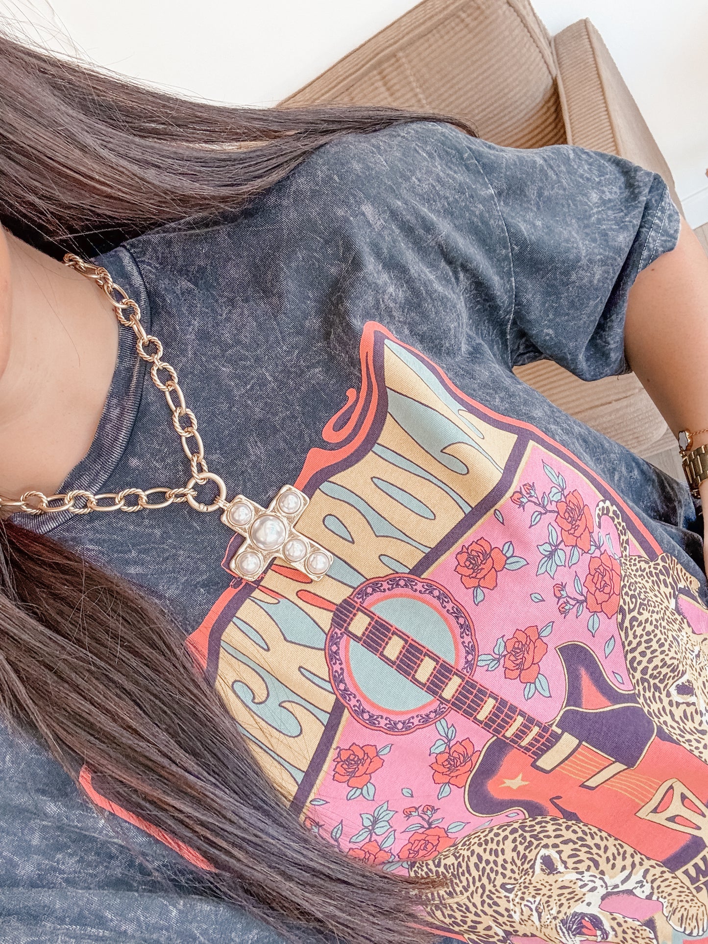 Chunky Peral Cross Necklace