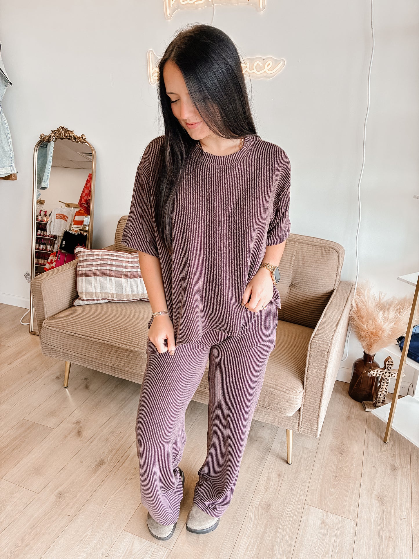 Raised Rib Short Sleeve Tee & Pants Set (7 colors)