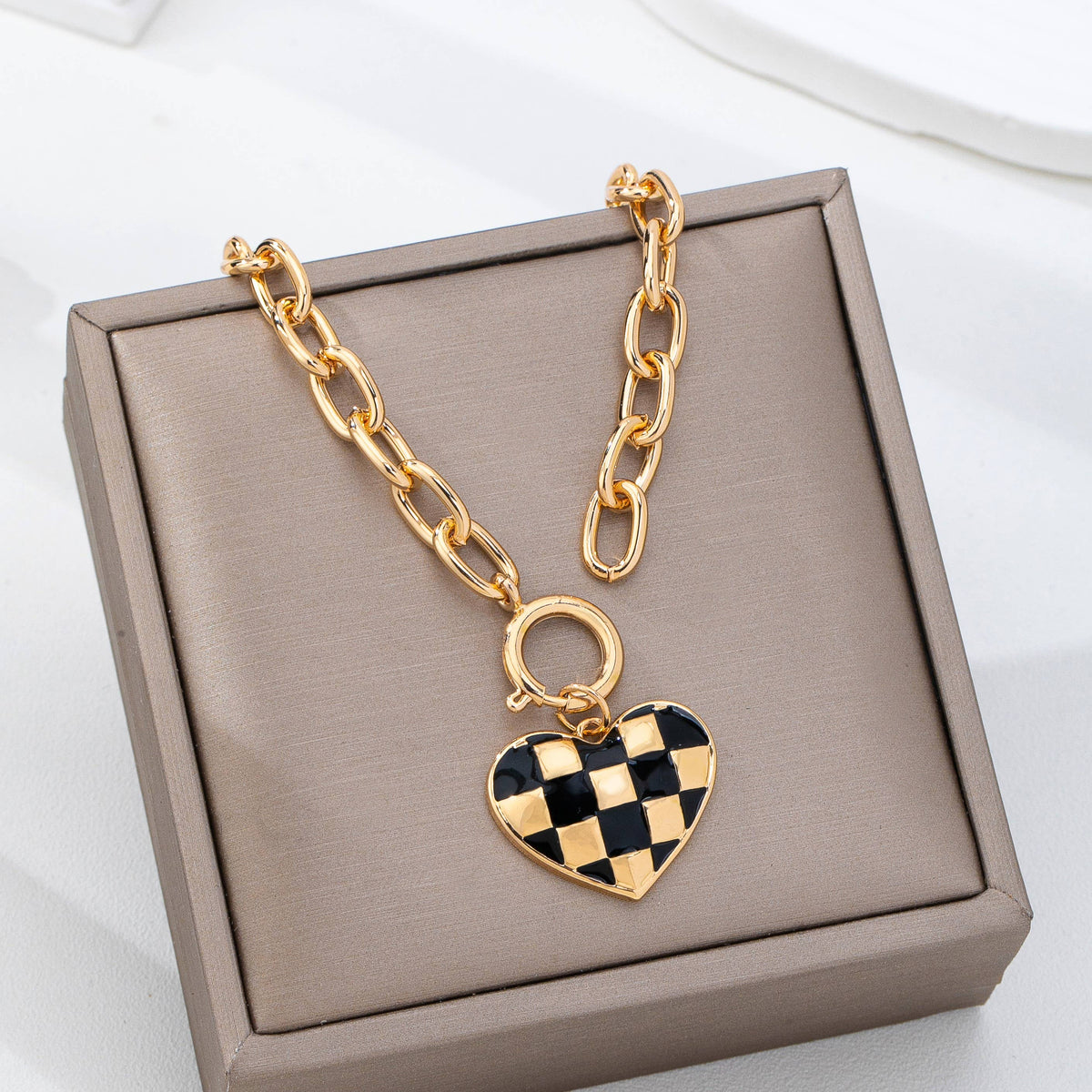 Checker Heart Toggle Necklace
