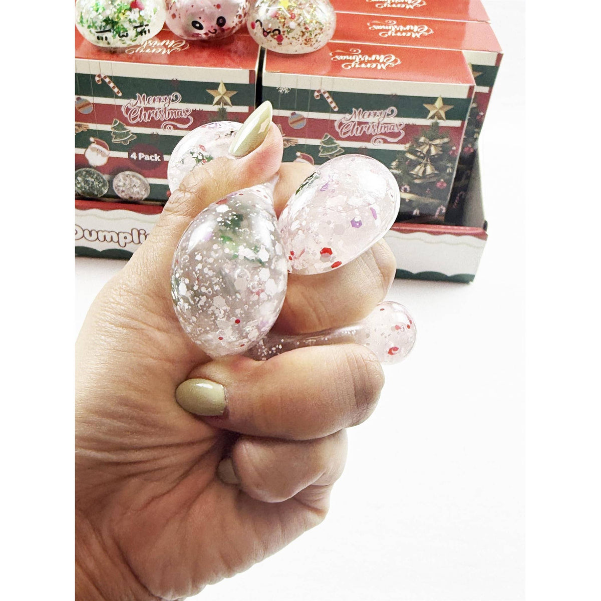 4pc Christmas Mini Dumpling Glitter Squishy Set