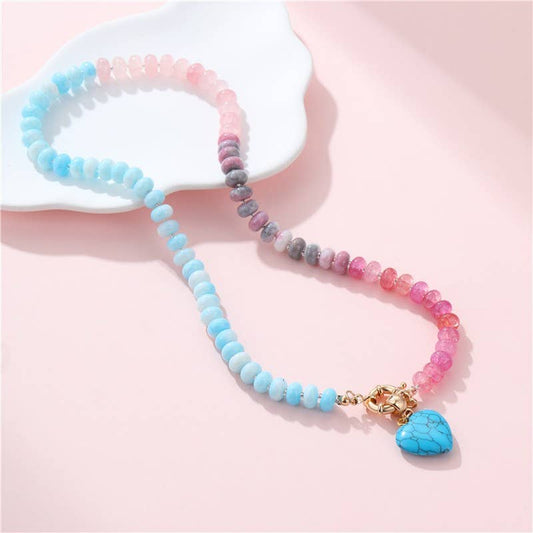 Natural Stone Semi-Precious Glass Mixed Necklace w Pendent