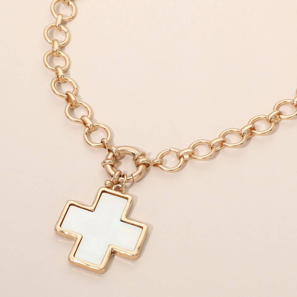 Pearl Cross Toggle Necklace