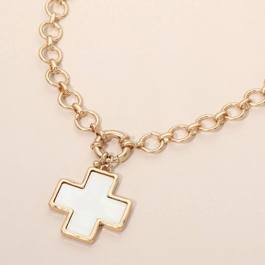 Pearl Cross Toggle Necklace