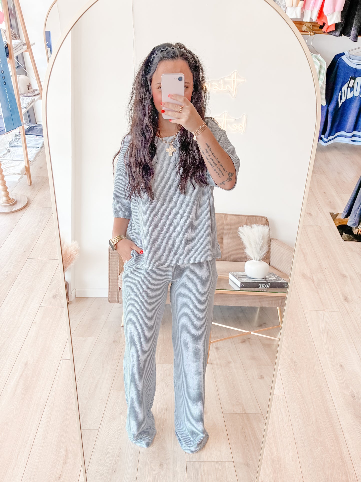 Raised Rib Short Sleeve Tee & Pants Set (6 colors)