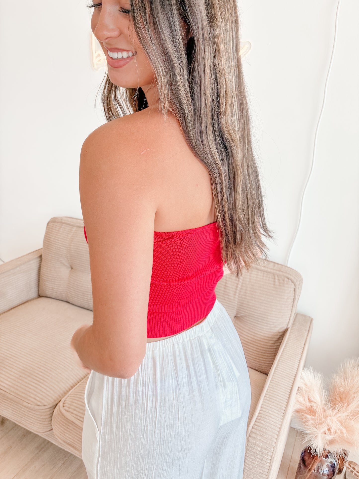 Red Columbus Strapless Top