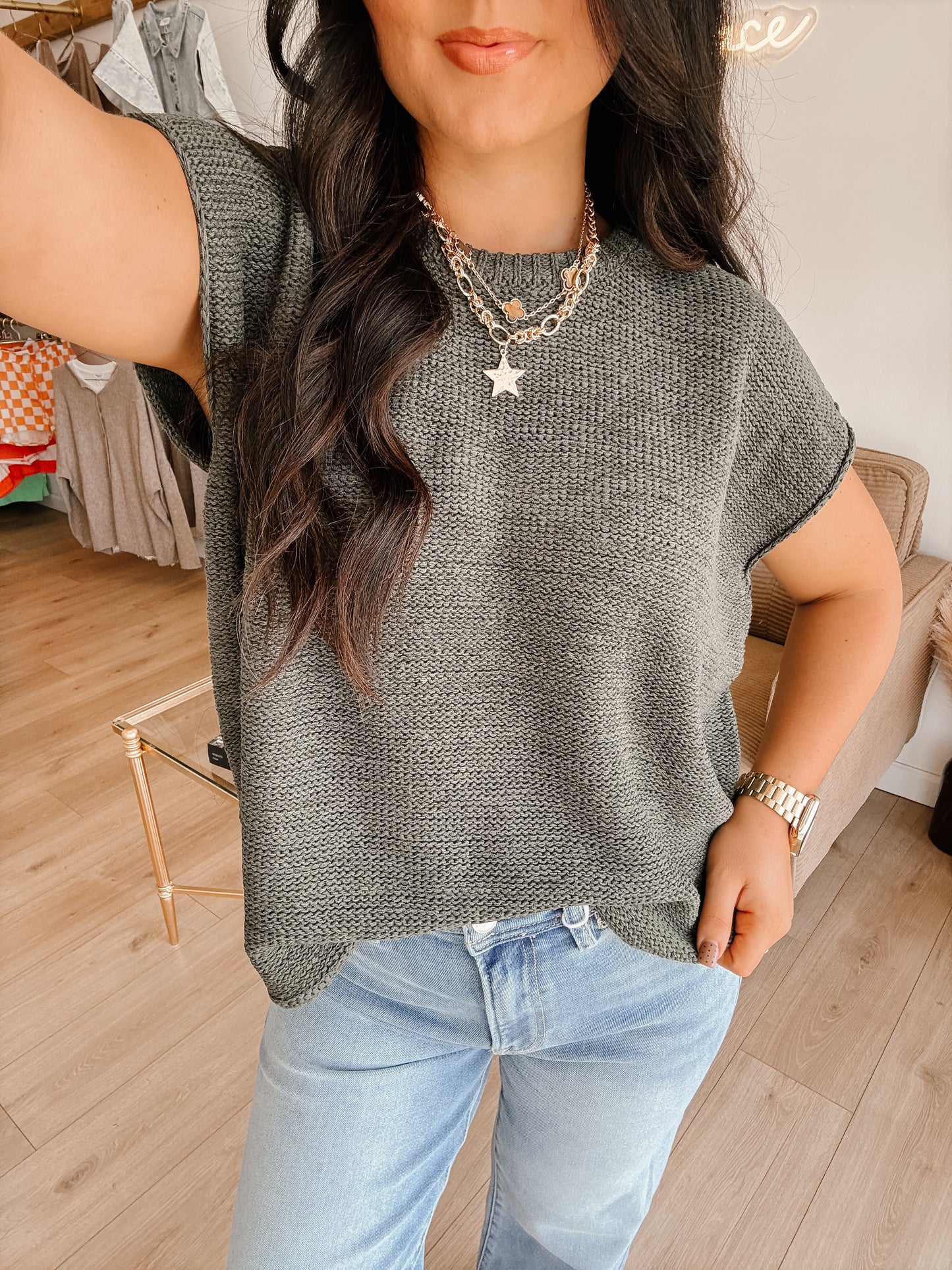 Falling For You Sweater Vest - Olive