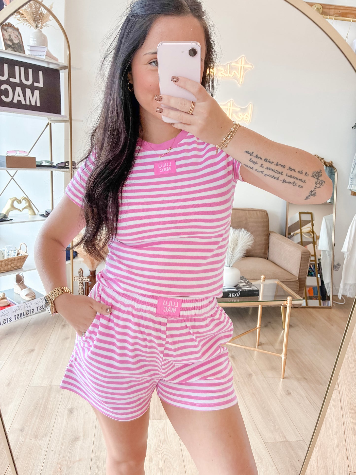 Stripe Lounge LULUMAC Shorts - Neon Pink