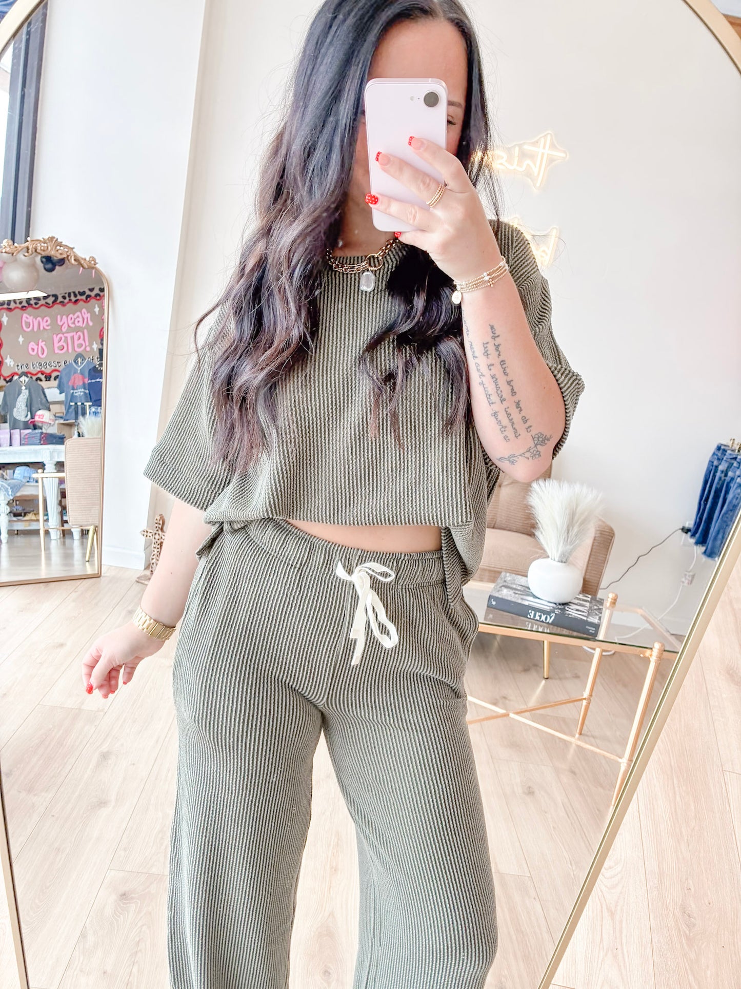 Raised Rib Short Sleeve Tee & Pants Set (7 colors)