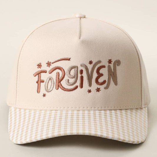 Forgiven Embroidered Gingham Brim Trucker Hat