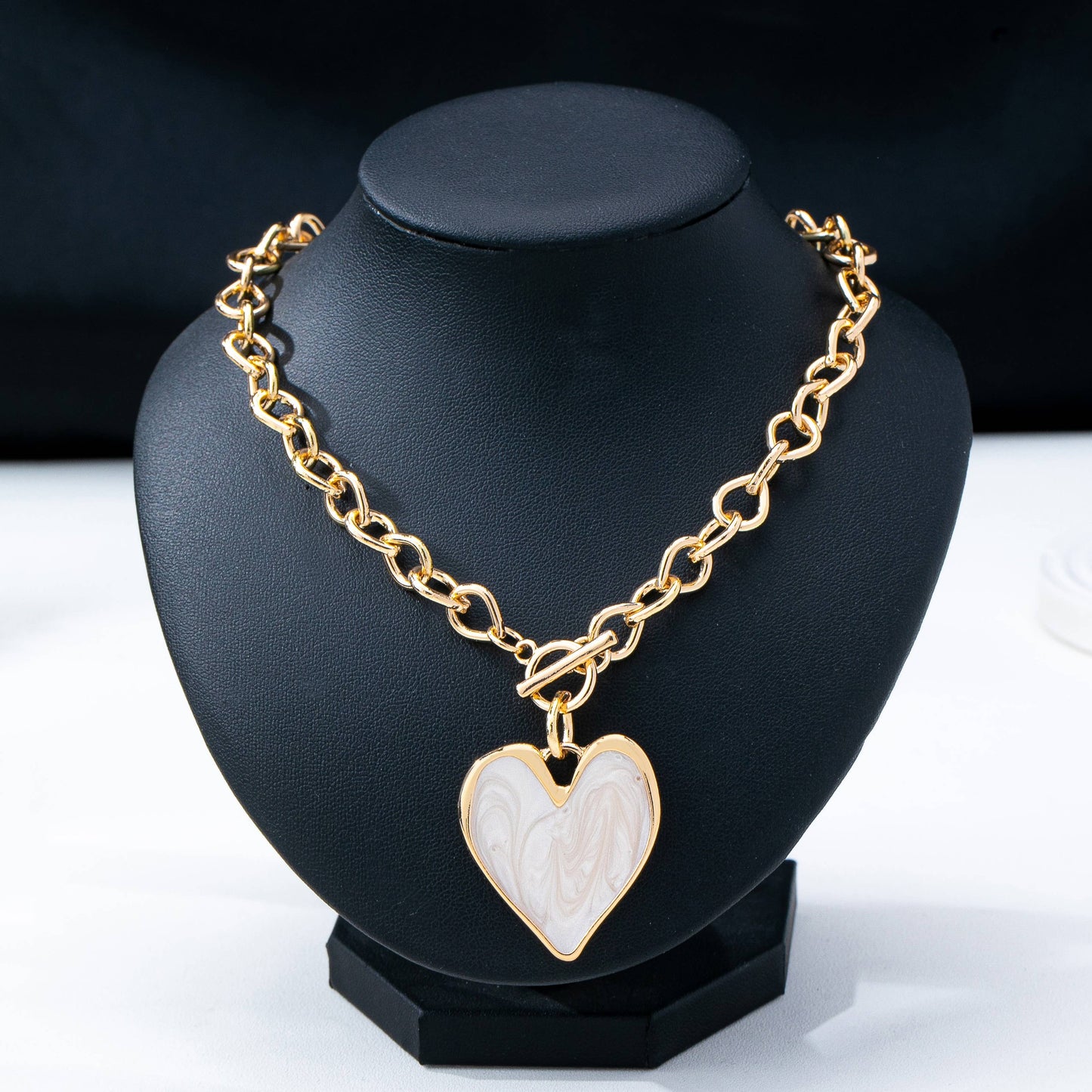 White Heart Toggle Necklace