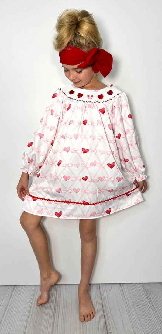Bow Heart Smocked Girls Dress