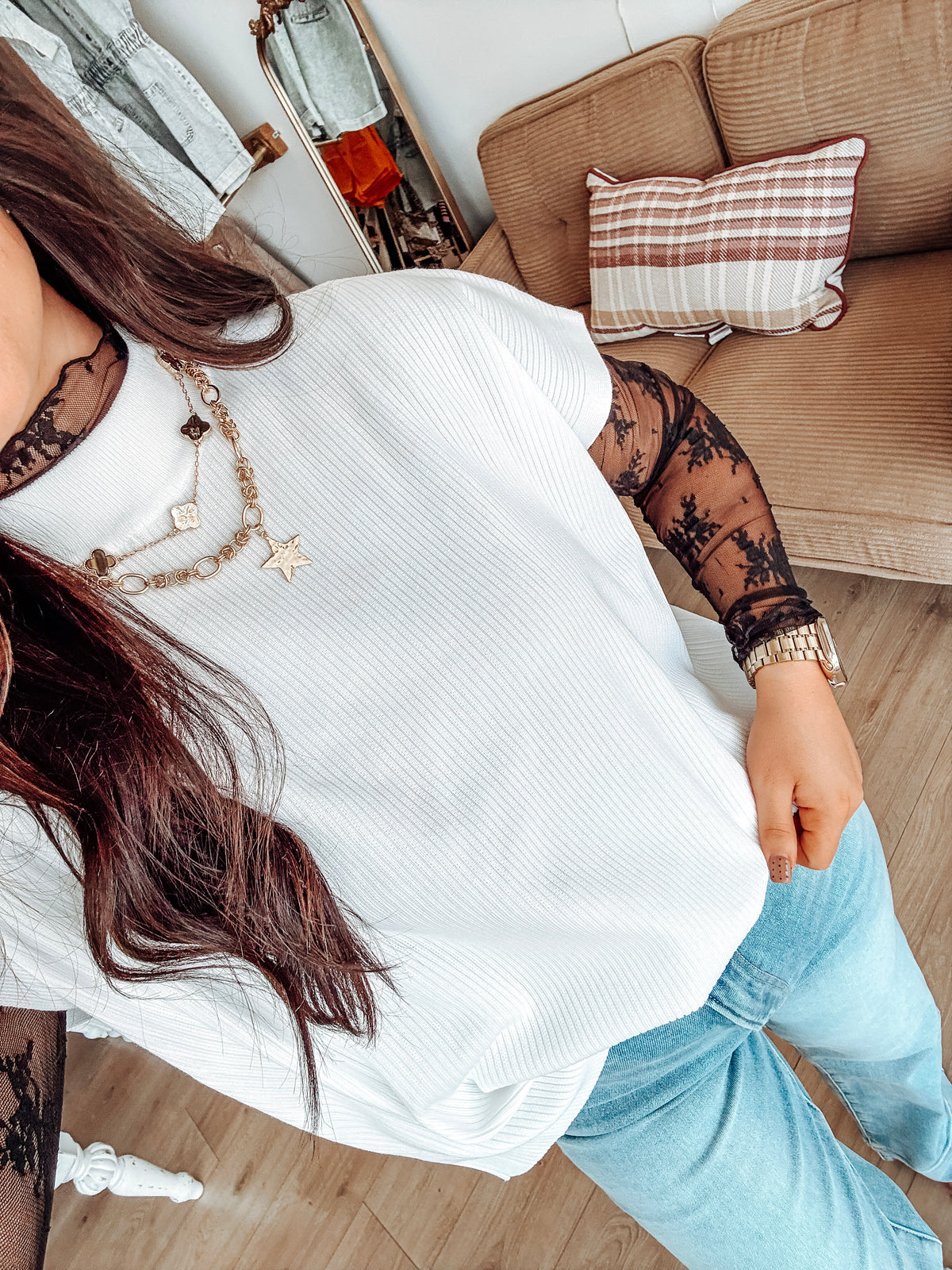 Laced Up Mesh Top - Black