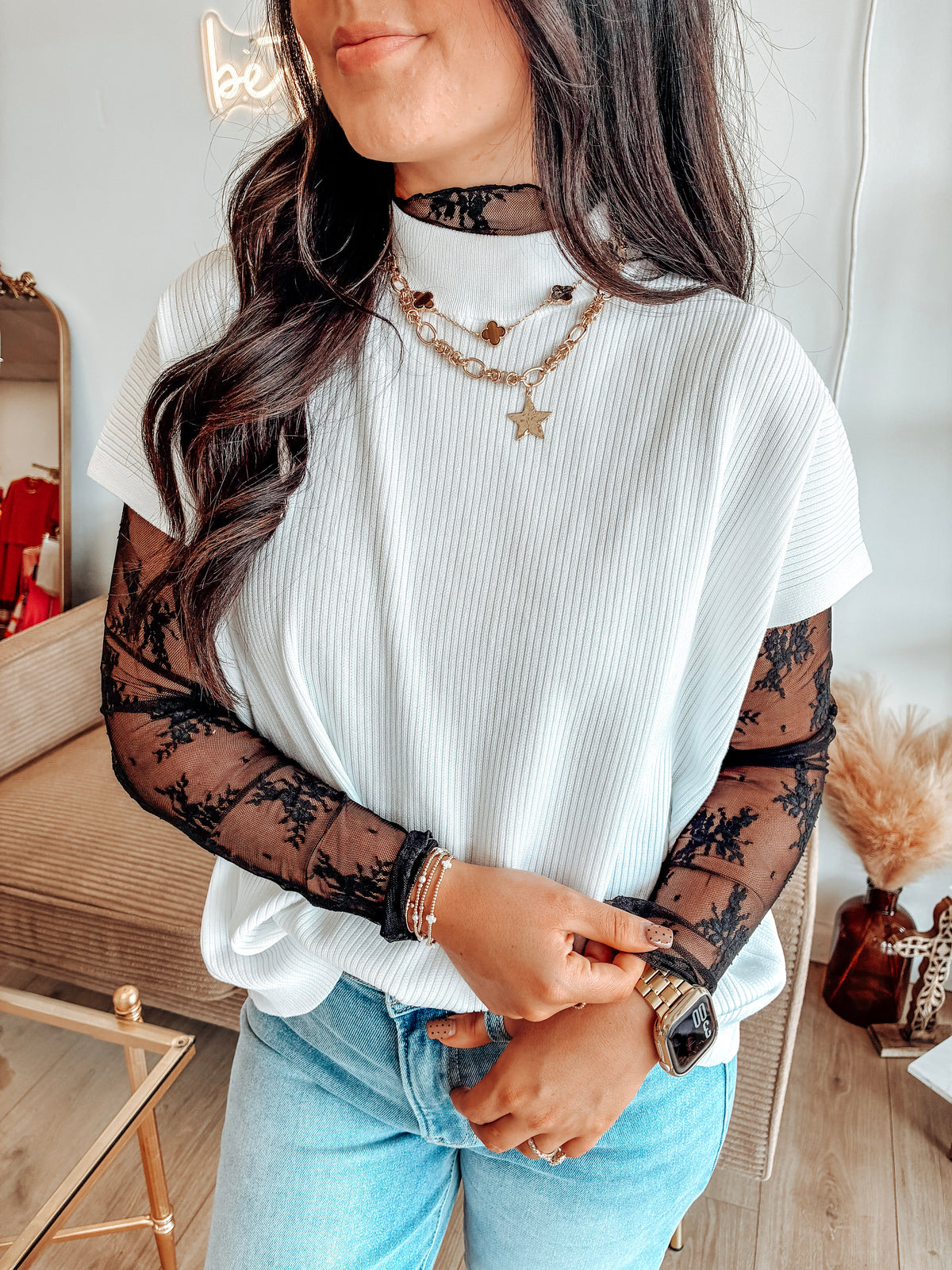 Laced Up Mesh Top - Black