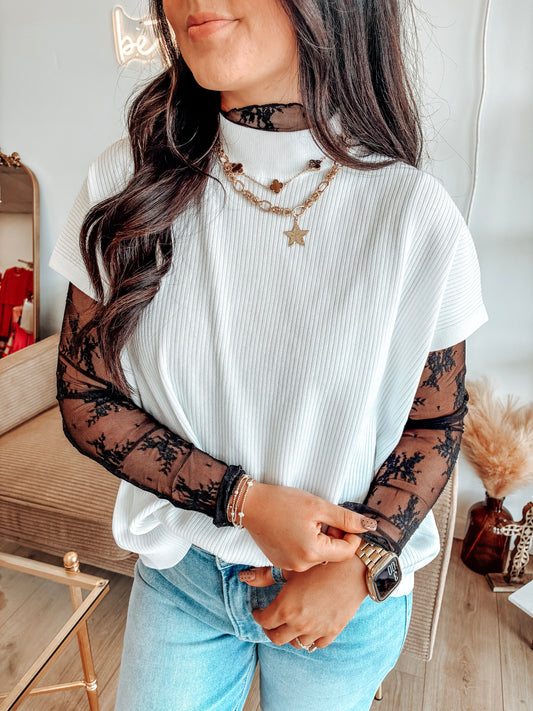 Laced Up Mesh Top - Black