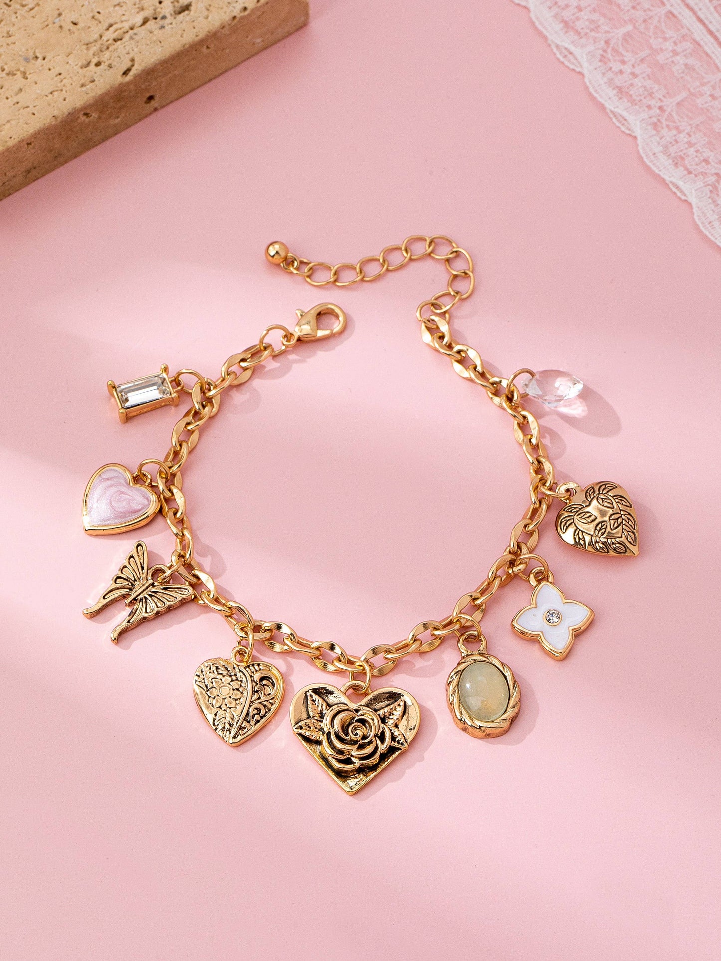 Gold Flower Charm Bracelet