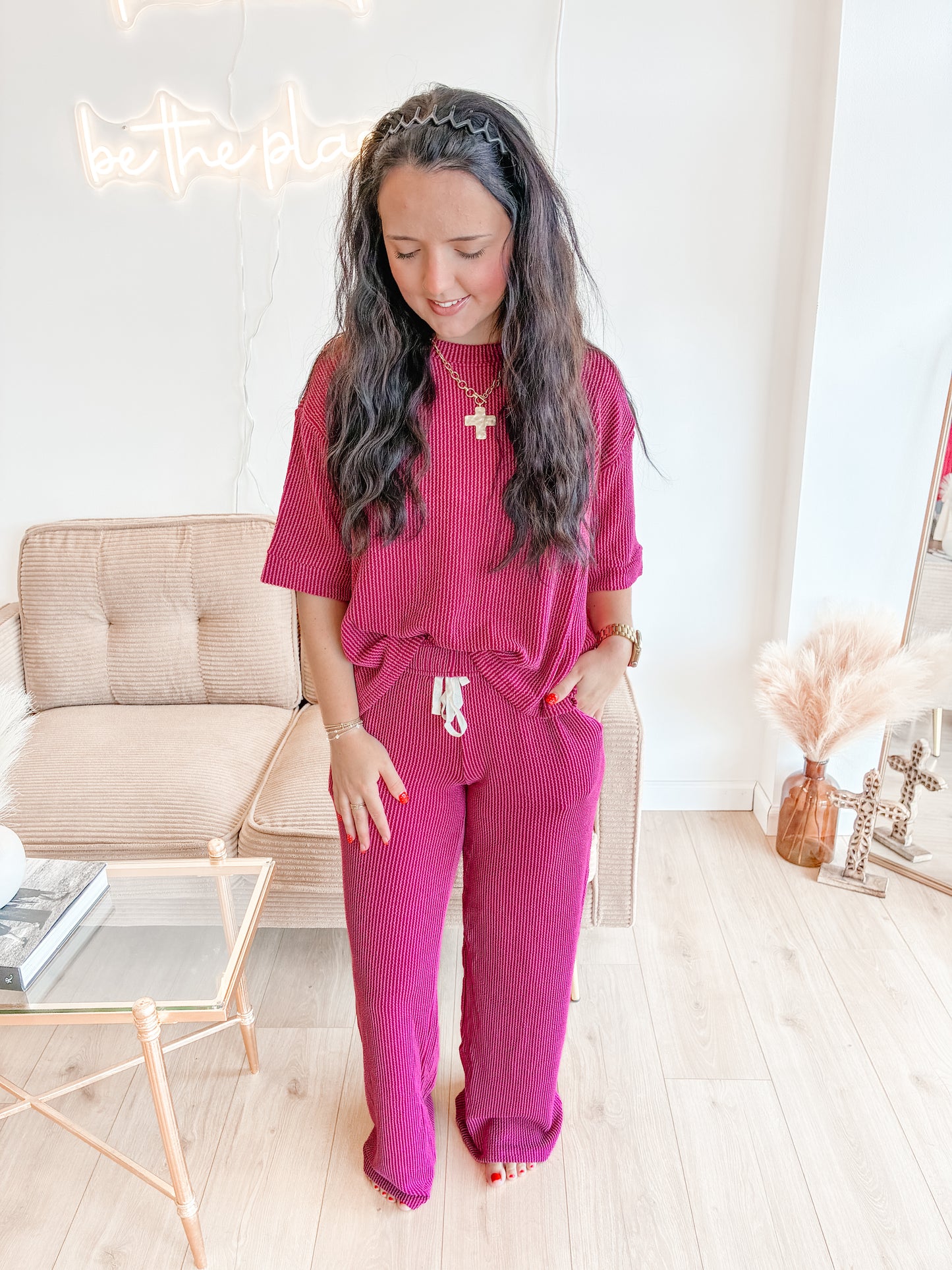 Raised Rib Short Sleeve Tee & Pants Set (6 colors)