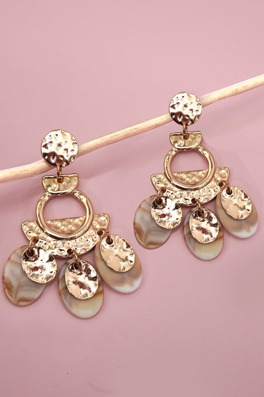 Metal Chandelier Ear With Marble Oval Charms