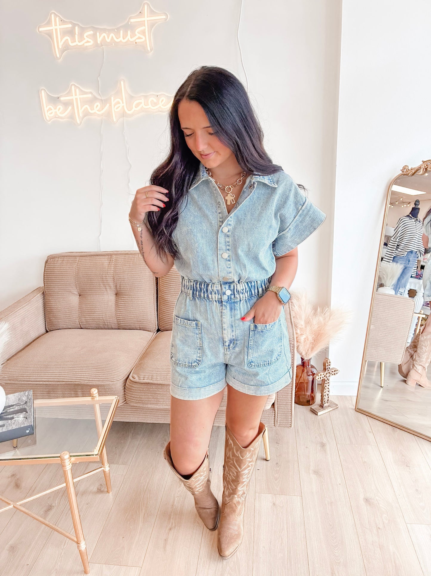 General Admission Denim Romper