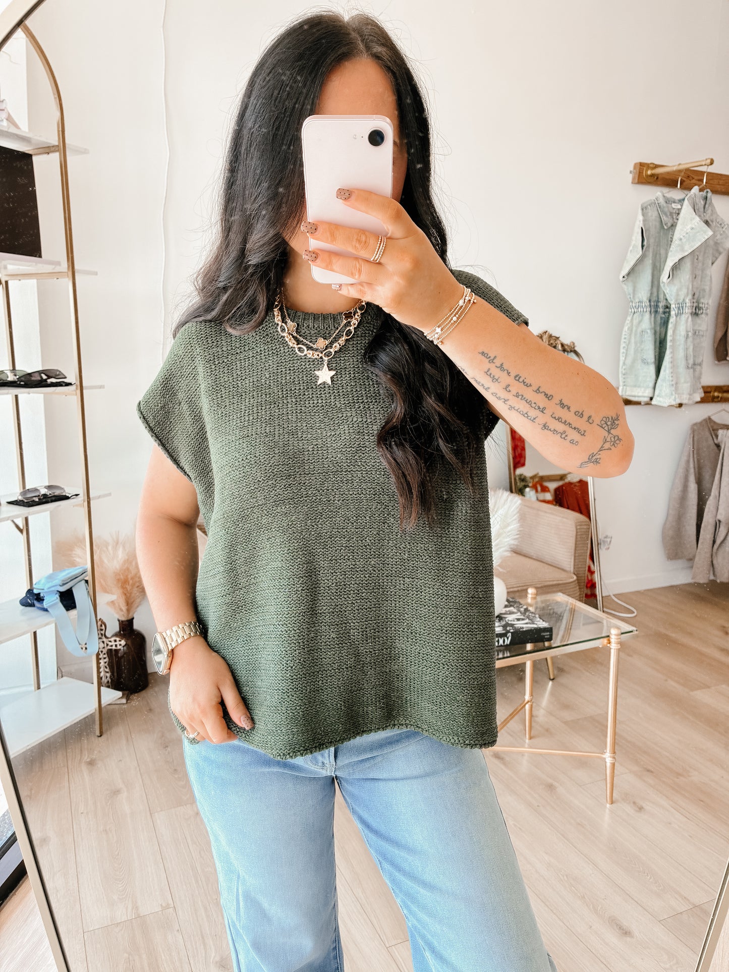 Falling For You Sweater Vest - Olive