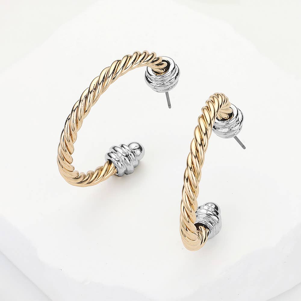 Mixed Metal Rope Hoop Earrings