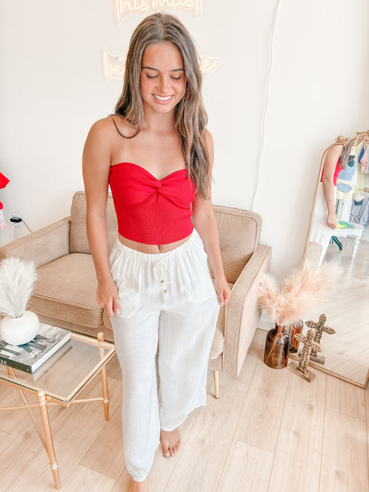 Red Columbus Strapless Top